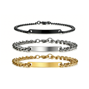 Cadena <span class=keywords><strong>de</strong></span> Joyería <span class=keywords><strong>de</strong></span> Acero Inoxidable <span class=keywords><strong>de</strong></span> Alta Gama, Resistente al Deslustre, Chapada en Oro <span class=keywords><strong>de</strong></span> 18K PVD, Barra Lisa Grabable, Pulsera para Parejas - Product Image 4