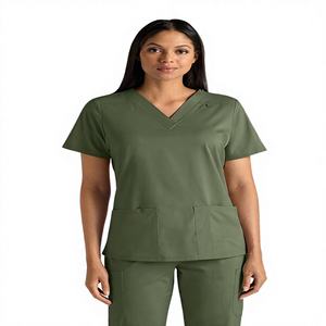 Uniforme Médico Unisex con Cuello en V, Elástico, con Bolsillo con Cierre, Uniforme de Hospital, Tejido de Punto, 100% Algodón Poliéster - Product Image 3