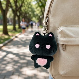 Llavero de Gato de Peluche Negro con Corazón Rosa Bordado de 10cm, Suave, Lindo, de Dibujos Animados, Colgante para Bolsa, Decoración, Regalo - Product Image 6