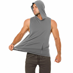 Camisetas sin mangas con capucha de entrenamiento de algodón liso de alta calidad con estampado personalizado camiseta sin mangas con corte muscular para culturismo sudaderas con capucha de gimnasio para hombres - Product Image 1