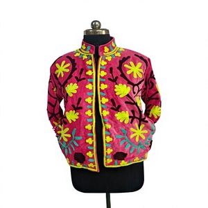 Veste d'hiver matelassée artisanale, rose vif, style velours, tissée 100% coton, écologique - Product Image 4