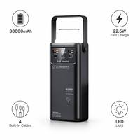 Batterie externe multifonctionnelle pour le camping en plein air avec lumière LED, 4 câbles, multi-ports, charge rapide 22,5 W, type-C, chargeur portable