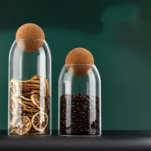 Frascos de vidro de borosilicato feitos à mão com tampa de madeira, rolhas de cortiça e rolhas, frasco de vidro para armazenar alimentos na cozinha, design moderno