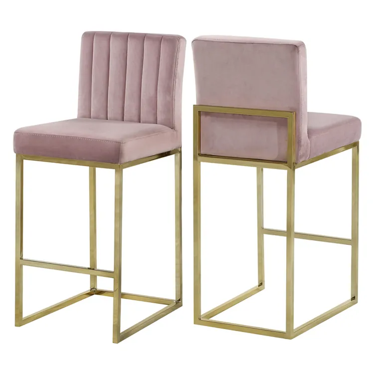 Gold Metal Frame Counter Bar Chairs High Back Pink Bar Stool Chair Stainless Steel Bar Chair