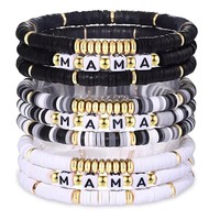 Ensemble de 9 bracelets MAMA Heishi 2024, empilables, en argile polymère, perles élastiques, bracelet de surfeur