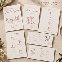 Kit de Papeterie de Mariage Personnalisable Minimaliste Bordeaux avec Art Ligné : Cartes Save the Date, RSVP, Menu, Programme et Invitation de Mariage Personnalisable