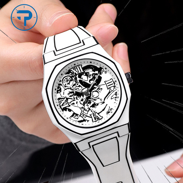 OEM Custom Watch Creative Fashion Octagonal Cartoon Comic Sketch Men's Watch Waterproof Silicone Quartz Sport Watch for Men