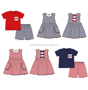 Vestido Informal Personalizado con Estampado de la Bandera de EE. UU. del 4 de Julio, Transpirable, 95% Algodón, 5% Elastano, Ropa para Niños, Vestido para Niñas Pequeñas, Estilo Hermana - Product Image 1