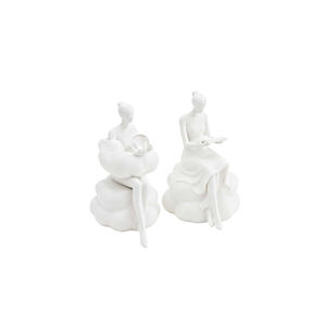 Set di Statuette <span class=keywords><strong>Donna</strong></span> Nuvola Bianca Moderna - Statua Personalizzata con Cristallo e Libro, Arredamento Minimalista per Scaffali e Tavoli - Product Image 4