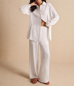 Nuovo abito da donna autunno e inverno camicie a maniche lunghe plissettato elasticizzato vita pantaloni eleganti due pezzi Set - Product Image 2