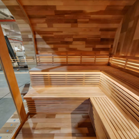 Cabine de sauna extérieure en cèdre rouge, forme cube, avec vestiaire |   Sauna de jardin en bois
