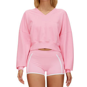 Ensemble de sweat-shirt court rose pour femme Zechuang, manches longues, polaire, couleur unie, décontracté, vêtements de sport d'extérieur 2501 - Product Image 1