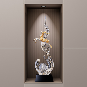 Sculpture de cerf en cristal, ornement en résine avec bois de cerf doré, décoration Feng Shui de luxe léger pour salon et entrée - Product Image 1