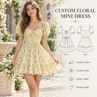 Robe Courte Imprimée Florale pour Femme, Légère, Tissée, Col Nœud Papillon, Manches Bouffantes, Jupe Évasée à Volants, Coupe Trapèze