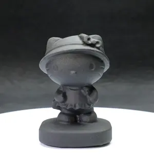 Kenny Crystals Wholesale Hot Sale Natural Obsidian Stone Hello Kitty Looking Statue Toys Cartoon Carving For Girls Gift