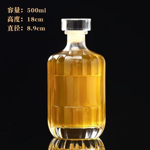 Botella de vino de vidrio transparente de rayas verticales cilíndricas de con tapón de corcho-Whisky, Vodka, Brandy, Gin, Ron - Product Image 6
