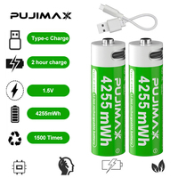 Fujimax baterai Lithium AA Tipe C, 2 buah kabel pengisian tegangan konstan 1.5V baterai AA Li ion isi ulang untuk perangkat keamanan