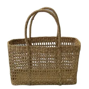 New model from Vietnam woven storage shopping seagrass wicker straw bag basket high quality for sale rattan bag