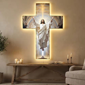 Opere d'arte LED da parete all'ingrosso e molto apprezzate, realizzate con cura, raffiguranti la scena della crocifissione di Gesù. - Product Image 1