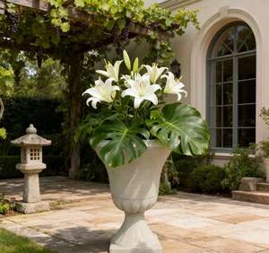 ローマ風PP製壺型プランター、排水穴付き、軽量で耐久性のあるヴィンテージ風彫刻入り正方形台座、16インチ、マット仕上げのフラワーポット - Product Image 6