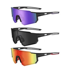 Kacamata hitam bersepeda besar polarisasi UV400 pria, kacamata hitam olahraga luar ruangan lensa satu potong 2024