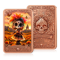 Barre de cuivre fin 0,999 de 1 oz, motif Crâne de sucre Catrina du Jour des Morts imprimé en couleur, barre d'art en cuivre de 1 oz, lingot métallique de collection