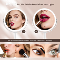 Miroir cosmétique double face rechargeable avec trois couleurs de lumière et fonction grossissante