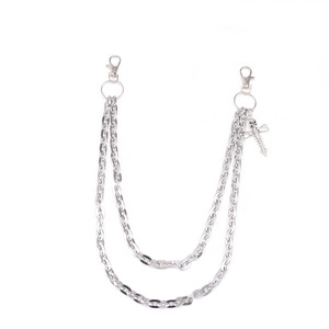 Double Layer Metal Chain <b>Skull</b> Cross Screw Pendant Hip Hop Style Waist Chain For Men Daily Wear Zinc Alloy White K - Product Image 5