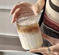 Tasses à jus en verre verticales transparentes à large bouche tasse à café au lait rétro tasse à boisson froide réutilisable tasse à thé au lait en verre