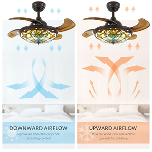 <span class=keywords><strong>Ventilateur</strong></span> de plafond rétro Tiffany méditerranéen 110V <span class=keywords><strong>avec</strong></span> lampe LED invisible et <span class=keywords><strong>télécommande</strong></span> pour salon, corps en métal - Product Image 6