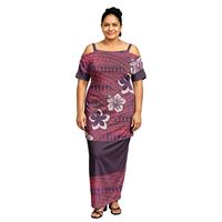 Gaun Puletasi Desain Tribal Polinesia Terbaru untuk Wanita, Motif Bunga Hawaii, Pakaian Pesta, Gaun Wanita Lengan Berongga, Puletasi Samoa