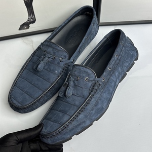 Mocassini da <span class=keywords><strong>Uomo</strong></span> di Lusso in Vera Pelle di Coccodrillo Blu Navy con Finitura Anticata, <span class=keywords><strong>Scarpe</strong></span> da Guida con Nappe Fatte a Mano, Mocassini in Alligatore OEM - Product Image 2