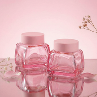 Pot cosmétique carré en verre rose de luxe de 50g, vide, avec couvercles, personnalisable, écologique, faible MOQ, vente en gros