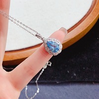 Collier ras du cou en topaze bleue naturelle, vente en gros d'usine, chaîne délicate en argent sterling S925, pendentif, bijoux pour femmes