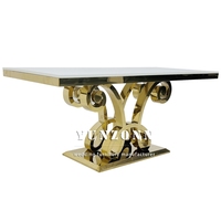 Nouveau design de table de mariage rectangulaire de luxe en acier inoxydable doré avec dessus en verre pour fête d'occasion