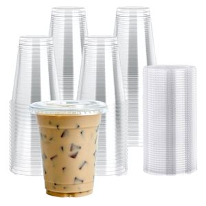100 Vasos Desechables de Plástico Transparente con Tapas Planas, Vasos de 16 Onzas de Alta Transparencia para Bebidas Frías, Vasos para Café Helado - Product Image 1