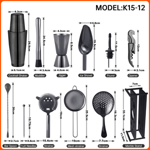 Sáng Tạo Nhà Máy Trực Tiếp 15Pcs Barware Kit Bartender Tre Gỗ Đứng Thanh Công Cụ 600/800Ml Cocktail Shaker <span class=keywords><strong>Set</strong></span> Thép Không Gỉ - Product Image 4