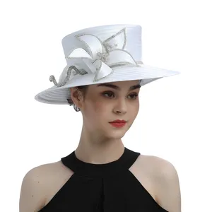 Sıcak satış kilise şapka parti Kentucky ator Kentucky Derby şapkalar ziyafet saten kumaş çiçek güneş şapkaları kadınlar düğün için