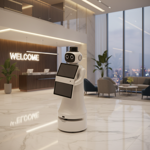 Robô de Recepção Móvel para Hotel e Hospital Interação por Voz Reconhecimento Facial Navegação Autônoma Tela Dupla - Product Image 1
