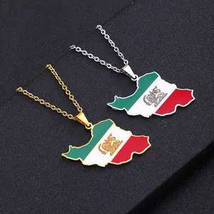 Gioielli mediorientali goccia d'olio colorata mappa Iran collana a catena a maglia ovale collana con ciondolo a forma di Iran con mappa in acciaio inossidabile 316L