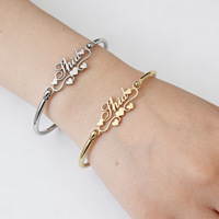 Pulsera Elegante y Sencilla para Mujer Haomi, Nombre Personalizado, Pulsera de Acero Inoxidable Brillante Personalizada para Mujer