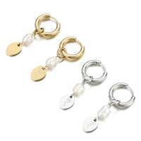 Yiwu Aceon acier inoxydable petit fil cerceau personnalisé balancent perle irrégulière estampillé ovale naissance fleur breloque boucle d'oreille