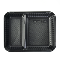 boîte à déjeuner bento à emporter, compartiment à 2 ou 3 parties, conteneurs à base noire avec couvercles