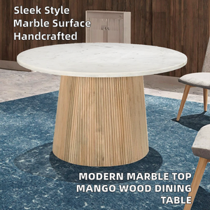 Mesa de Comedor Moderna de Madera Maciza para 4 Personas con Tapa de Mármol, Tallado Acordonado, Muebles de Comedor Premium Hechos a Mano - Product Image 2