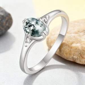 Perhiasan Perak Sterling 925 Batu Permata Alami Cincin Batu Moss Agate Setting Geometris Potongan Oval untuk Pemakaian Sehari-hari Cincin Ibu - Product Image 3