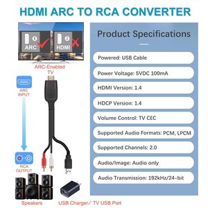 Cable Convertidor <span class=keywords><strong>HDMI</strong></span> <span class=keywords><strong>ARC</strong></span> <span class=keywords><strong>a</strong></span> <span class=keywords><strong>RCA</strong></span>, Extractor de Audio de 192kHz y 24 Bits, Alimentado por USB, Compatible con CEC PCM, <span class=keywords><strong>Adaptador</strong></span> <span class=keywords><strong>RCA</strong></span> L/R para TV <span class=keywords><strong>ARC</strong></span> <span class=keywords><strong>a</strong></span> Altavoz - Product Image 6
