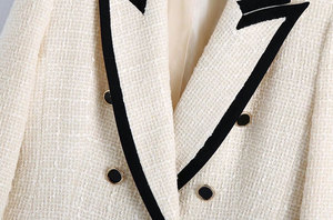 Chaqueta Vintage de manga larga con bolsillos para <span class=keywords><strong>mujer</strong></span>, trajes de negocios elegantes, chaqueta de Tweed con contraste - Product Image 3