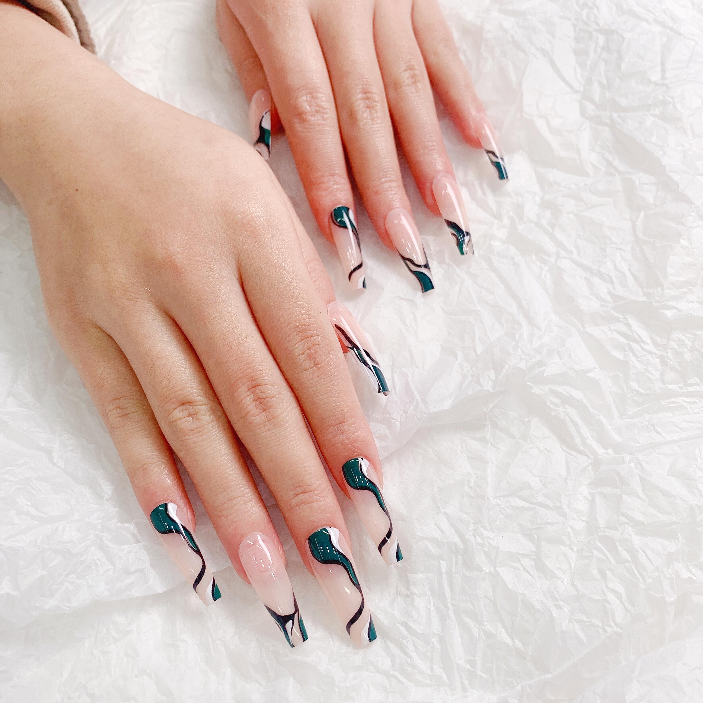 Многоразовые Накладные ногти TSZS, упаковочная коробка, искусственные ногти для женщин, дамские гробные волнистые ногти с клеем