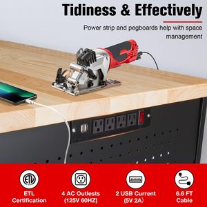60" Workbench with Drawers, <b>Work</b> Benches for Garage with Strip Light, Adjustable <b>Work</b> <b>Table</b> with Large Pegboard, 2000 LBS Heavy - Product Image 6