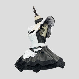 Angel Maid Subculture Dress Set Black White Pinstripe Short Skirt With Belt And Headwear Women Anime Costume Cosplay Outfit - Product Image 2